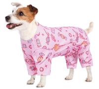 Large Dog Pjs - Soft Stretchable 4-Legs Printed Pajamas | Hair Shedding Cover Clothes for All Season,Soft Breathable Onesie for Post-Surgery Recovery,Pink