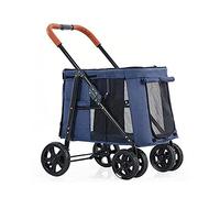 Large Dog Pram Stroller Luxury Dog Strollers Dog Stroller for Large Dogs Foldable Carrier Strolling Cart Pet Pushchair 4 Wheel Stroller for Cats Dogs (Light Gray) (Blue)