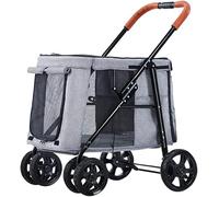 Large Dog Pram Stroller Pet Cat Cart Carriage Luxury Dog Trolley Foldable for 2 Cats, Pet Strollers for Large Dogs, Dog Pushchair for Twin or Multiplel, Load-Bearing 66lbs(Light Grey)