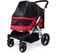 Large Dog Pram Stroller Pet Strollers for Large Dogs Travel Stroller Carrier Cat Stroller 600d Oxford Cloth Aluminum Alloy Loading 30kg (Black) (Red)