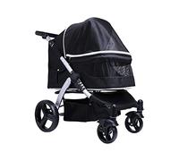 Large Dog Pram Travel Pet Stroller Carrier Pet Strollers for Large Dogs / 2 Cats Pet Stroller for Dogs and Cats Breathable Oxford Cloth Pushchair Aluminum (Red) (Black)