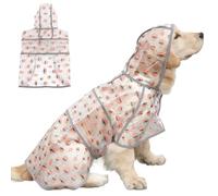 Large Dog Reflective Raincoat Waterproof Light Reflecting Slicker Lightweight Breathable Hooded Poncho Rain Coat Jacket with Adjustable Belly Strap and Leash Hole (Clear Mushroom, Large)