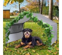 Large Dog Shade Shelter with Ventilation Outdoor Dog House for Large Medium Dogs, Outside Sun Rain Canopy Pet House for Cats Pigs Livestock with Rainproof Cover with Artificial Grapevine Leaves