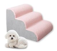 Large Dog Stairs for Sofa Bed,2/3/4-Steps Ramp Stairs with Washable Removable Plush Cover,High Density Foam Dog Couch Step for Small Dogs Old Cat (Pink,56CM*35CM)