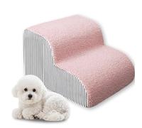 Large Dog Stairs for Sofa Bed,2/3/4-Steps Ramp Stairs with Washable Removable Plush Cover,High Density Foam Dog Couch Step for Small Dogs Old Cat (Pink,40CM*30CM)
