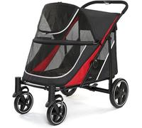 Large Dog Stroller-4 Wheel Pet Strollers for Medium Dogs or 2 Dogs- One-Click Foldable - Large Breathable Mesh & Sunroof - All Terrain Pet Stroller for Medium Senior Dog up to 88 lbs (Black-Red)