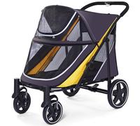 Large Dog Stroller-4 Wheel Pet Strollers for Medium Dogs or 2 Dogs- One-Click Foldable - Large Breathable Mesh & Sunroof - All Terrain Pet Stroller for Medium Senior Dog up to 88 lbs (Yellow)