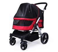 Large Dog Stroller - Medium Cat Cart Foldable Portable Luxury Pet Travel Trolley Four-Wheeled Jogging Pushchair (Red) (Red)