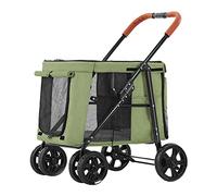 Large Dog Stroller Pet Cat Cart Carriage Dog Trolley Foldable for 2 Cats Pet Dog Strollers for Large Dogs for Twin or Multiplel Load-Bearing 66lbs (Light Grey a) (Green)