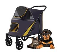 Large Dog Strollers Luxury Pram Premium Pet Pushchair 4 Wheel Pet Stroller for Cat Dog and More, Foldable Carrier Strolling Cart Pet Dog Stroller Carriage for Large Dogs(Yellow)