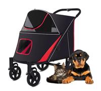 Large Dog Strollers Luxury Pram Premium Pet Pushchair 4 Wheel Pet Stroller for Cat Dog and More, Foldable Carrier Strolling Cart Pet Dog Stroller Carriage for Large Dogs (Red)