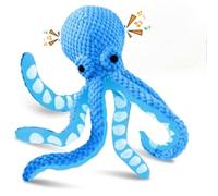 Large Dog Toy: This pet octopus dog toy is made of soft fabric and is an interactive dog toy that squeaks, suitable for all small, medium, and large breeds. (blue)