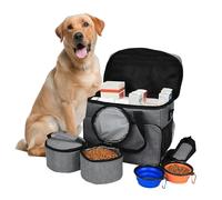 Large Dog Travel Bag, Portable Multi-Functional Pet Weekend Overnight Travel Tote Organizer Set with 2 Food Containers & 2 Foldable Bowls for Traveling, Pet Walking, Camping