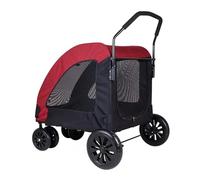 Large Dog Travel Stroller with 4 Heavy Duty Wheels Pet Stroller with Adjustable Handle Double Doggie Capacity Jogger Wagon with Back Front Door Holds Pets Up to 70 Kg / 154 Kg(Red)