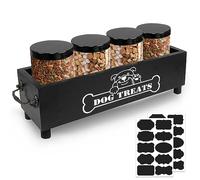 Large Dog Treats Container, Dog Cookie Jar for Cat Treats Container, Farmhouse Wood Pet Treats Storage Organizer Food Storage Container with 4 Jars, Cat Treat Organizer