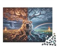 Large Dog Under Magic Tree 1000 Piece Jigsaw Puzzle Paper for Adults Fantasy Day Night Scene Puzzle Game for Family Focus Relax Home Décor Gift 38x26cm/1000pcs