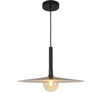 Large Dome Black Barn Pendant Light - Mid Century Modern Hanging Lamp with Amber Glass - Farmhouse Industrial Ceiling Light for Kitchen Dining or Living Room