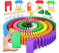 Large Dominoes for Kids, Wooden Dominos Set Include 200 PCS Colorful Domino Blocks, 11 Add-on Tricks and 1 Storage Bag, Bulk Building Dominoes, Tile Games Chain Reaction Kits Gift for Boys Girls Adult