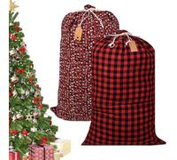 Large Drawstring Christmas Bags,47.24in x28in Buffalo Plaid Big Cloth Gift Bags,Santa Gift Sacks with Kraft Tags for Xmas Present, Package Storage, Christmas Party Supplies Favors (Bright red and