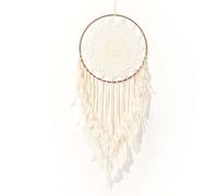 Large Dream Catchers Wall Hanging Adult Handmade with Crystal Turquoise Feather Boho Dream Catcher Wall Art Decor for Bedroom Native American Festival Gift (Beige)