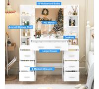 Large Dressing Table Vanity Desk & Hollywood LED Mirror + 7 Drawers UK
