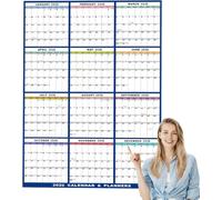 Large Dry Erase Calendar, 12 Month Wall Annual Calendar 2026, 2026 Wall Calendars Reusable Annual YearlyWall Planner 12 MonthWall Calendars for Door Window Indoor Home Fridge Office (Blue)