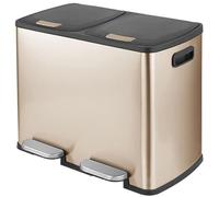 Large Dual Compartment Step Trash Can,Stainless Steel Dual Garbage & Recycle Bin with Foot Pedal and Soft Close Lid for Kitchen Living Room Office,40L（Gold-40L）