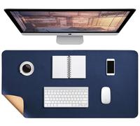 Large Dual Sided Office Desk Mat Waterproof Leather and Cork Desk Protector Pad,Non-Slip Full Mouse Pad Computer Gaming Mat Laptop Writing Pads (Navy,80x40cm)