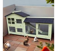 Large Duck Pens for Outside Solid Wood Galvanized Wire Mesh Around with Sand Asphalt Roof Chicken Coops for 4 Chickens Large with Stairs and Tray Easy to Clean(Green)