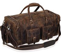 Large Duffel Bags for Men Holdall Leather Travel Bag Overnight Gym Sports Weekend Bag, Brown, 32" XX-Large, Leather Duffel