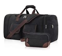 Large Duffle Bag for Travel, 60L Canvas Travel Duffel Bags Travel Bags Overnight Weekend Gym Bag Carry On Duffel Bag with Wet Dry Separation Pocket & Shoe Compartment, Black+Toiletry Bag, Expandable