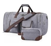 Large Duffle Bag for Travel, 60L Canvas Travel Duffel Bags Travel Bags Overnight Weekend Gym Bag Carry On Duffel Bag with Wet Dry Separation Pocket & Shoe Compartment, Grey+Toiletry Bag, Expandable