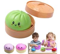Large Dumpling Squish-y Stress Ball, 4"Jumbo Rainbow Mystery Squish-y Bun Sensory with Steamer for Anxiety Relief Fidget, Soft Squeez-e Decompression Dough for Adults,Classroom Prizes & Party Favors