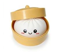 Large Dumpling Squishy Toy with Steamer Box, White TPR Squeeze Viral Mystery Dumpling Bao Bun Fidget Toy, Soft Dough Squishy Toys for Kids, Adults, Novelty Birthday Gift, Collectible