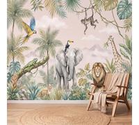 Large Dusty Pink Wall Mural 300 x 210 cm, Tropical Rainforest Wildlife Lion Elephant Not Peel and Stick Poster Wall Covering Wallpapers for Bedroom Living Room Backdrop, Watercolor 3D Wall Decor