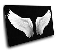 Large E023FF Framed Canvas Print - Modern Wall Art - HD Quality Picture - 100% Guaranteed - White Angel Wing Black Background - Living & Bedroom Home Décor with Easy Hang Guide - 120cm x 80cm - WOYW