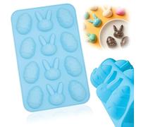 Large Easter Bunny Egg Silicone Mold, 12 Cavity Blue Non-Stick Reusable Baking Tray, Chocolate Fondant Jelly Candy Mould for DIY Easter Party Supplies, 22.5cm