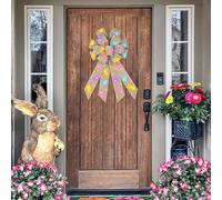 Large Easter Wreath Bows for Front Door Decorations, Easter Decorations Spring Easter Wreath Bows Bunnies Bows Easter Rabbits Pattern Ribbons Burlap Ornaments for Wrapped Garland Party Home Decor