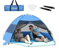 Large Easy Setup Beach Tent,Anti-UV Beach Shade Beach Canopy Tent Sun Shade with Extended Floor & 3 Mesh Roll Up Windows Fits 3-4 Person,Portable Shade Tent for Outdoor Camping Fishing (Blue)