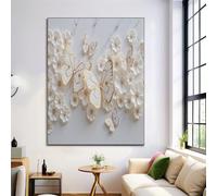Large Elegance Luxury Painting Art Off White Butterflies Flowers Poster Canvas Painting For Living Room Wall Arts Pictures Home Decorative 28x39in Frameless
