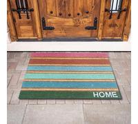Large Embossed Coir Door Mat 45 x 75cm Multicoloured Stripes - Natural Coconut Fibre, Front Door Welcome Mat with Non-Slip Backing, Durable Eco-Friendly Dirt Trapper Boot Scraper Outdoor