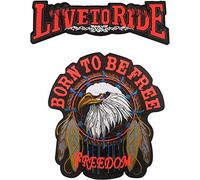 Large Embroidered Motorcycle Bike Patches Set Custom Personalized Patch Applique - Born to Be Free Live to Ride for Clothing MC Vest Jackets Backpacks