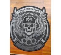 Large Embroidered Patches, Skull Native Headdress, Biker Grim Reaper Guitar, Iron Cross Wings, Back Patch Set (Irregular Circle)