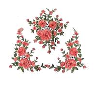 Large Embroidered Peony Flowers Lace Patch Applique, Three-Dimensional Garment Fabric, DIY Accessories, Sew on, 1 Set per Lot Iron On Patches(Watermelon red 1Set)