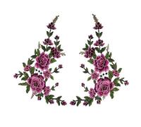 Large Embroidered Peony Flowers Lace Patch Applique, Three-Dimensional Garment Fabric, DIY Accessories, Sew on, 1 Set per Lot Iron On Patches(Purple 1pair)