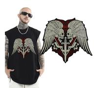 Large Embroidery Skull Wings Sword Patches Iron on Motorcycle Biker Badge，Biker Patches and Badges，Patches for Motorcycle Jacket，Large Iron on Biker Patches，Badge for Back Biker Jacket.