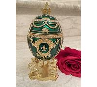 Large Emerald Green Fabrergé Egg 24KGOLD 4ct Collectors Egg Russian Jewelry Box Fabrerge Eggg Trinket HANDMADE 200 Crystal DIAMONDS Russian Fabrerge Ornament Anniversary day gift for men