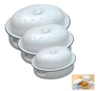 Large Enamel Oval Roasting Dish Pan Self Basting Lid Casserole Baking Tray Tin Serving Roaster White (White, 30cm)