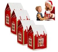 Large Enchanted Christmas House Gift Boxes,2025 New 3D Pop up Christmas House Gift Boxes with Handle, Paper Treat Storger for Holiday Party Favors, Cookie Candy Packaging, Home Presents (red 4pcs)