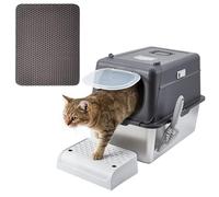 Large Enclosed Stainless Steel Cat Litter Box - Top & Front Entry, Odor Control, Anti-Tracking, Easy Clean, Includes Scoop & Mat - Durable & Spacious Cat Toilet - 20cm Depth, Dark Gray